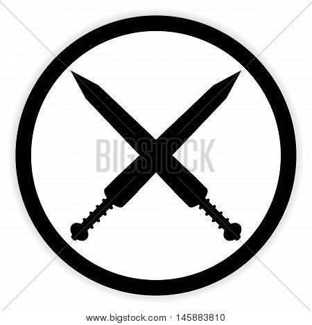 Crossed gladius swords button on white background. Vector illustration.