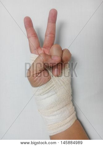 MALACCA, MALAYSIA -MARCH 09, 2016: Left wrist injury and wrap with bandage