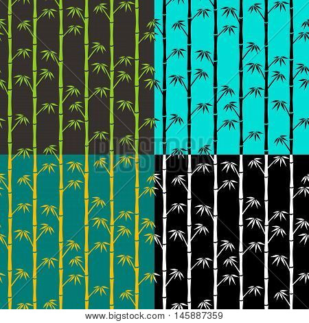 Set of seamless patterns. Silhouettes of bamboo