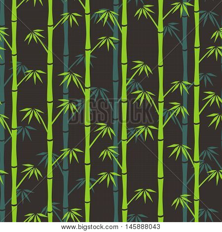 Green and blue silhouettes of bamboo on brown background