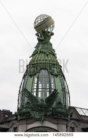 Skylight with an eagle on the roof of Singer House in Saint Petersburg.