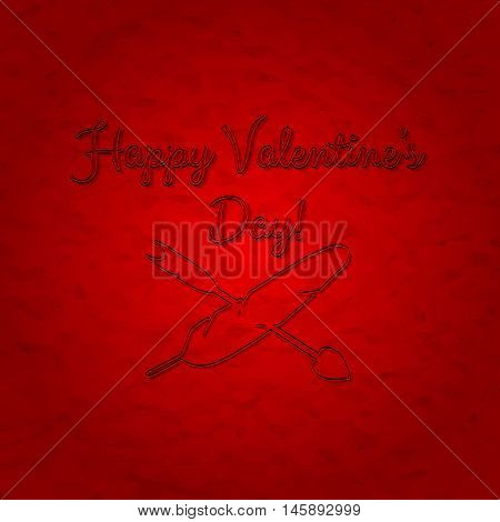 Happy valentines day. Text on red background. Vintage style. Crumpled paper