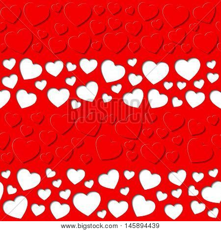 Paper hearts were cut out on the red sheet. Seamless pattern