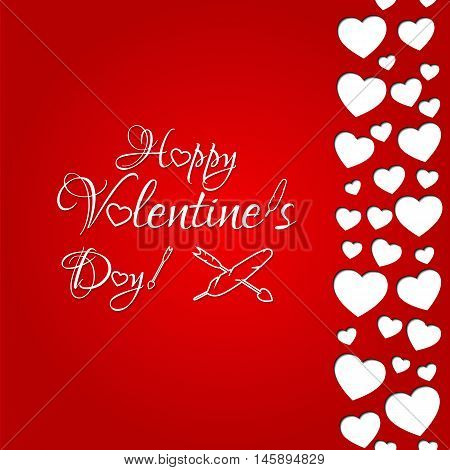 Happy Valentine's day. Red card with vintage text and hearts