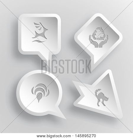 4 images: deer, protection sea life, bee, cat. Animal set. Paper stickers. Vector illustration icons.