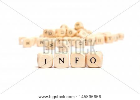 word with dice on white background - info
