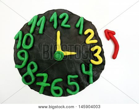 Round clock from plasticine going to summer time