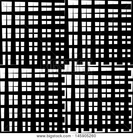 Monochrome Grid / Mesh With Irregular Lines. Repeatable Geometric Pattern. (seamless)