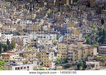 Amman, Jordan - April 03, 2015: Close up view of Al Yarmouk district in Amman. Amman is the capital and most populous city of Jordan and one of the oldest continuously inhabited cities in the world.