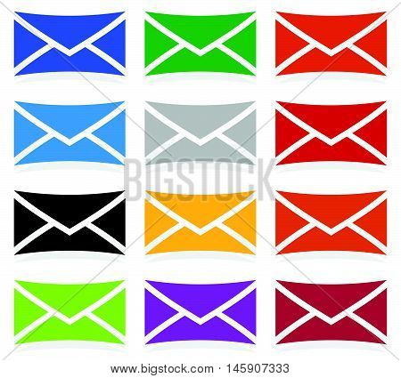 Envelope Symbols In 12 Colors As Contact, Support, Email Icons, Buttons