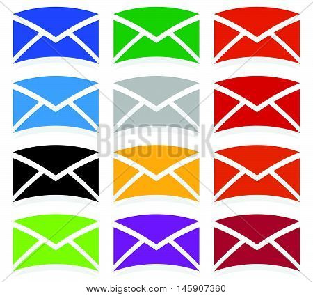 Envelope Symbols In 12 Colors As Contact, Support, Email Icons, Buttons