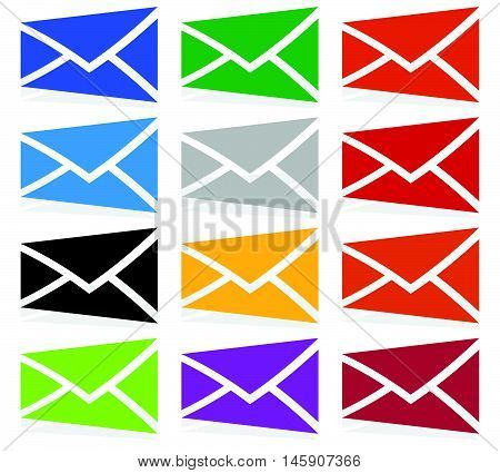 Envelope Symbols In 12 Colors As Contact, Support, Email Icons, Buttons