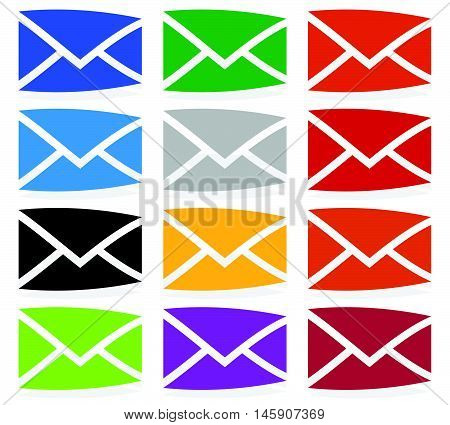 Envelope Symbols In 12 Colors As Contact, Support, Email Icons, Buttons