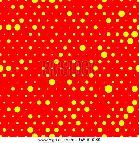 Dotted Repeatable Popart Like Duotone Pattern. Speckled Red Yellow Pointillist Background. Seamlessl