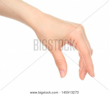 Woman hand on a white backround close-up