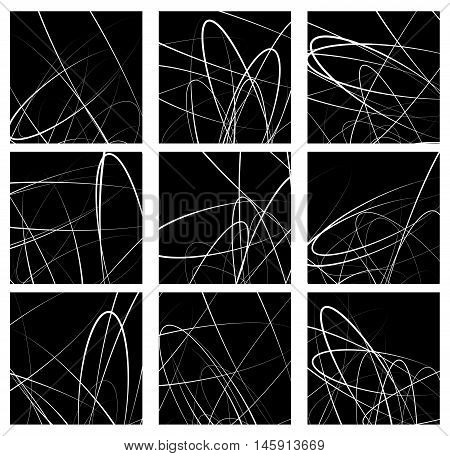 Random Lines Artistic Element / Pattern Set. Non Figural Monochrome Geometric Compositions.