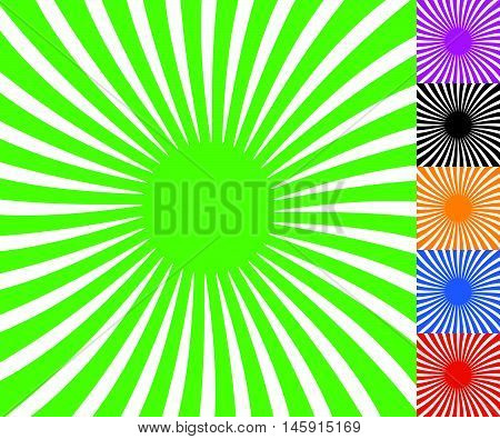 Concentric Spirally Lines. Circular, Twisted Sunburst, Sunburst Pattern. Set Of 6 Colors.