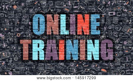 Online Training Concept. Online Training Drawn on Dark Wall. Online Training in Multicolor. Online Training Concept. Modern Illustration in Doodle Design of Online Training.