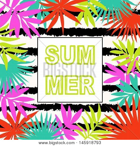 Summer background with tropical palm leaves frame