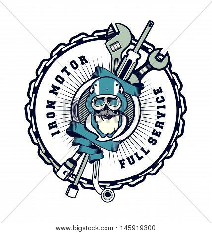 vector emblem garage skull helmet around tools