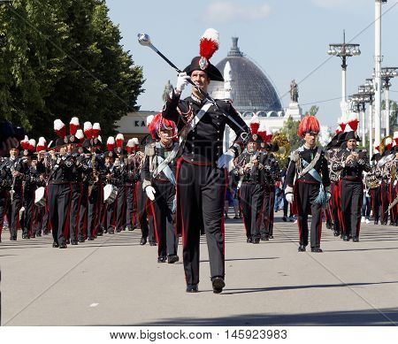 MOSCOW, RUSSIA - August 27, 2016: Italian Carabinieri Corps Band and their bandmaster. Festival of military orchestras 
