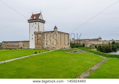 Narva, Estonia - August 13, 2016: the Narva castle, a view of the Pikk Hermann tower.