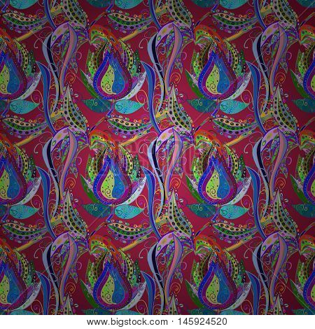 Vector vivid seamless abstract hand drawn pattern with plants.