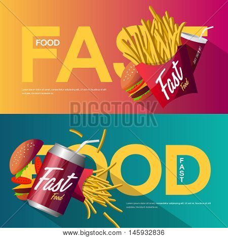 Fast food creative poster design set. Web graphics modern vector illustration set.
Premium quality logo design concept pictogram. Delicious meal banners.