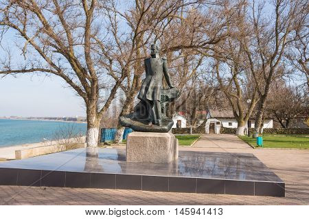 Taman, Russia - March 8, 2016: Mikhail Lermontov Monument In Taman, Located On The Shore Of The Azov
