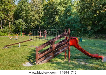 Relaxing place in the park near medieval castle in Mosonmagyarovar Hungary