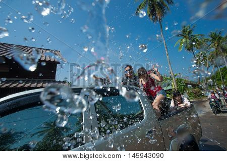 Ko Phangan - APR 16: people joins celebrations of the Thai New Year or Songkran in Ko Phangan on Apr 13, 2016