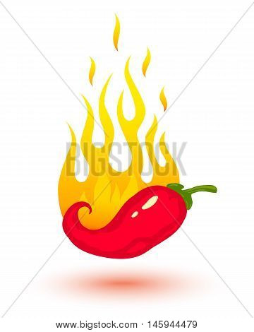 Vector illustration of burning chili pepper in fire