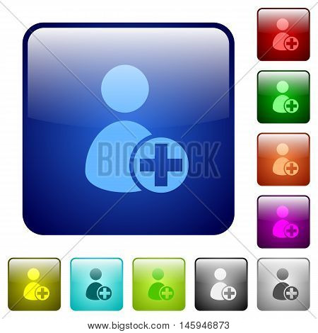 Set of add new user color glass rounded square buttons