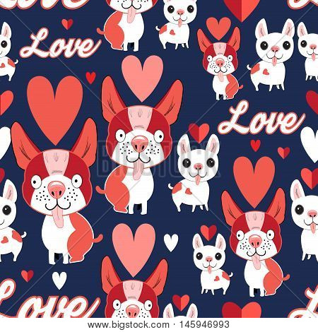 Seamless graphic pattern with funny puppies in love