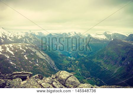 View On Geirangerfjord From Dalsnibba Viewpoint In Norway
