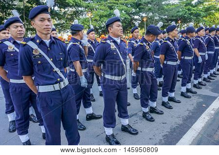 Kota Kinabalu,Sabah-Aug 31,2016:Royal Malaysian Police PDRM march during participate in National Day parade,celebrating the 59th anniversary of independence on 31st Aug 2016 at Kota Kinabalu,Sabah.