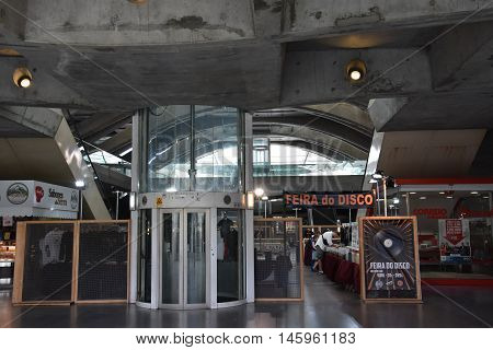 LISBON, PORTUGAL - AUG 21: Lisbon Oriente Station in Portugal, as seen on Aug 21, 2016. It is one of the main Portuguese intermodal transport hubs and one of the worlds largest rail stations.