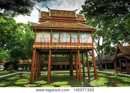 the very old wooden Buddhist scripture tower beautifully built more than fifthy years old