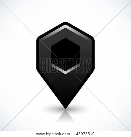 Blank map pin location sign rounded hexagon shape icon with gray shadow and gradient reflection isolated on white background in simple flat style. Web design element save in vector illustration 8 eps