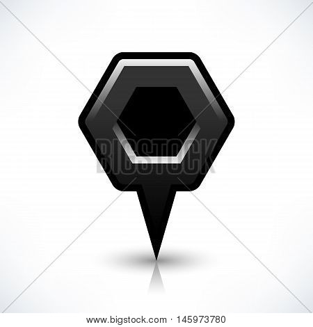 Blank map pin location sign rounded hexagon shape icon with gray shadow and gradient reflection isolated on white background in simple flat style. Web design element save in vector illustration 8 eps