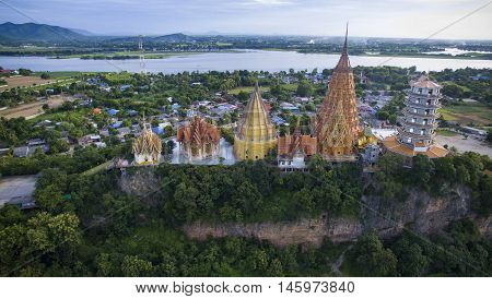 aerial view of wat thum sau temple important buddha traveling destination in kanchanaburi thailand