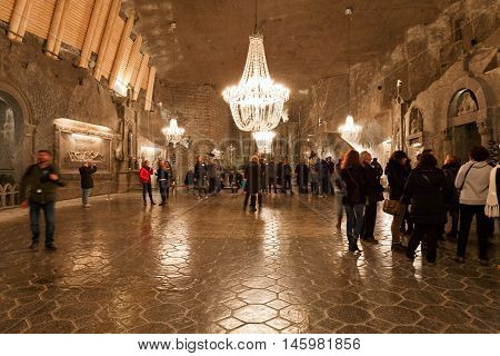 KRAKOW, POLAND - APRIL 04, 2015: Chapel in Wieliczka salt mine near Krakow in Poland on April 04, 2015.