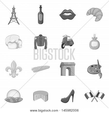 France icons set in black monochrome style. Paris attractions set collection vector illustration