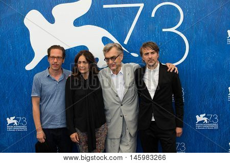 Actors Reda Kateb, Sophie Semin, director Wim Wenders and actor Jens Harzer  at the photocall for Les beaux jours d'aranjuez at the 2016 Venice Film Festival.
September 1, 2016  Venice, Italy
