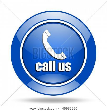 Modern design blue glossy web phone vector icon. Eps 10 button.