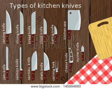 Types Of Kitchen Knives, Vector Illustration