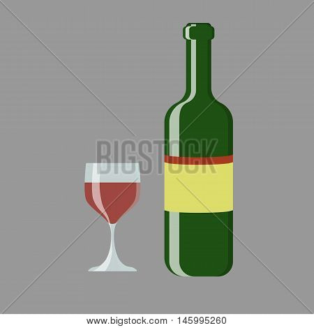 Set of wine bottle and glass Vector illustration