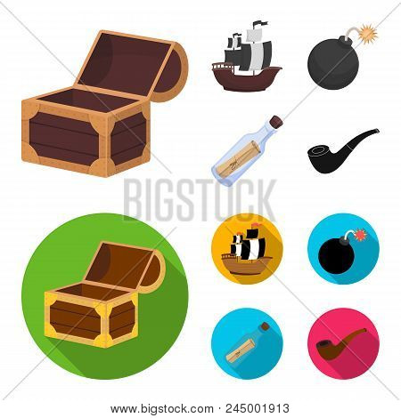 Pirate, Bandit, Ship, Sail .pirates Set Collection Icons In Cartoon, Flat Style Vector Symbol Stock 