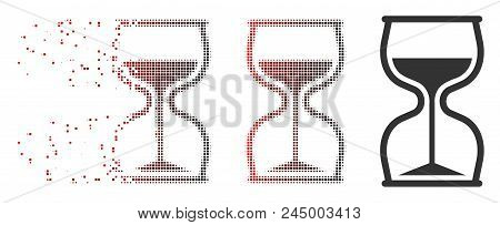 Vector Hourglass Icon In Dissolved, Pixelated Halftone And Undamaged Whole Variants. Disintegration 