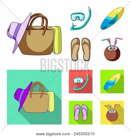 Diving, Surfing, Cocktail.summer Vacation Set Collection Icons In Cartoon, Flat Style Vector Symbol 